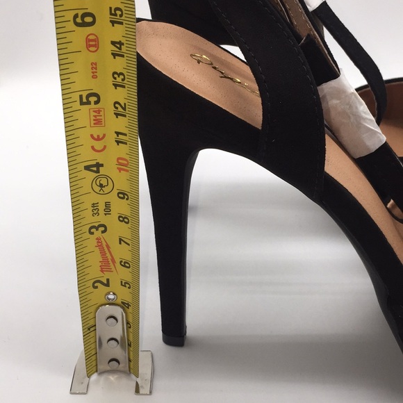 Qupid Ladies Platform Black Suede 5” Heels Pumps Open Toe Black Suede Size 10 - Picture 9 of 16